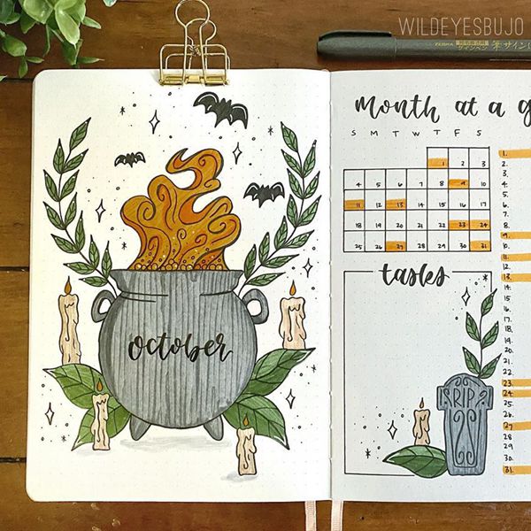 Cozy Halloween - Bullet Journal Cover Pages Ideas for October