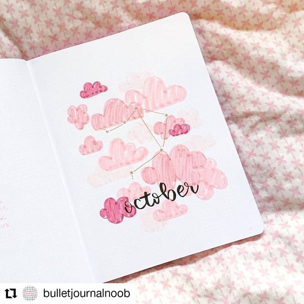 Dreaming Of Pink Clouds - Bullet Journal Cover Pages Ideas for October