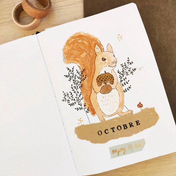 Squirrel Cuteness - Bullet Journal Cover Pages Ideas for October