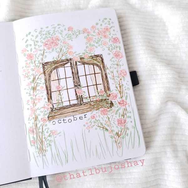 Window With French Roses - Bullet Journal Cover Pages Ideas for October