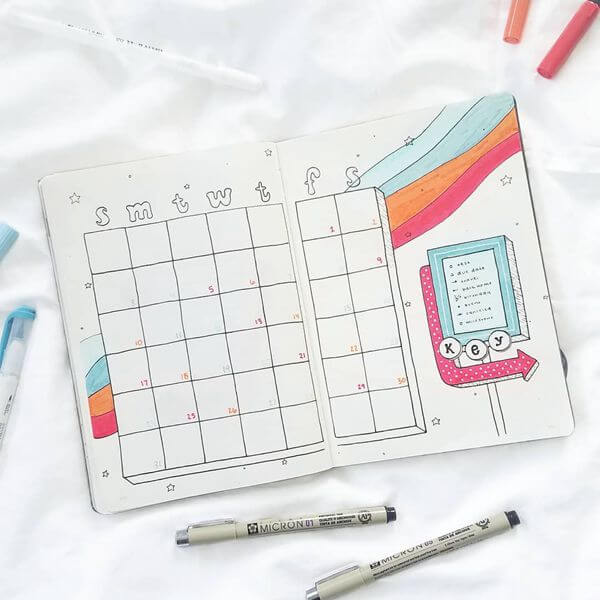 70s Vibes Bullet Journal Calendar Spread Ideas for May