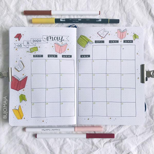 Adventures in Reading Bullet Journal Calendar Spread Ideas for May