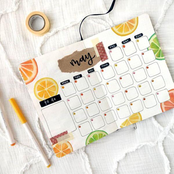 Citrus Bullet Journal Calendar Spread Ideas for May