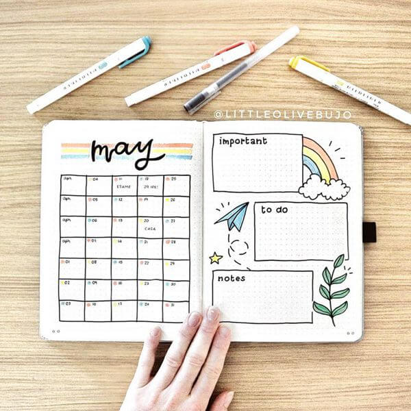 Reach For The Sky Bullet Journal Calendar Spread Ideas For May 