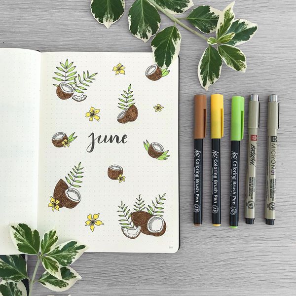 Tropical Coconuts - Bullet Journal Cover Ideas for June