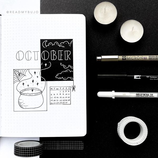 Black And White Simplicity - Bullet Journal Cover Pages Ideas for October