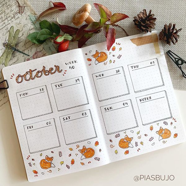 Foxy Cutie Pie Weekly Spread - Bullet Journal Weekly Spreads Ideas for October