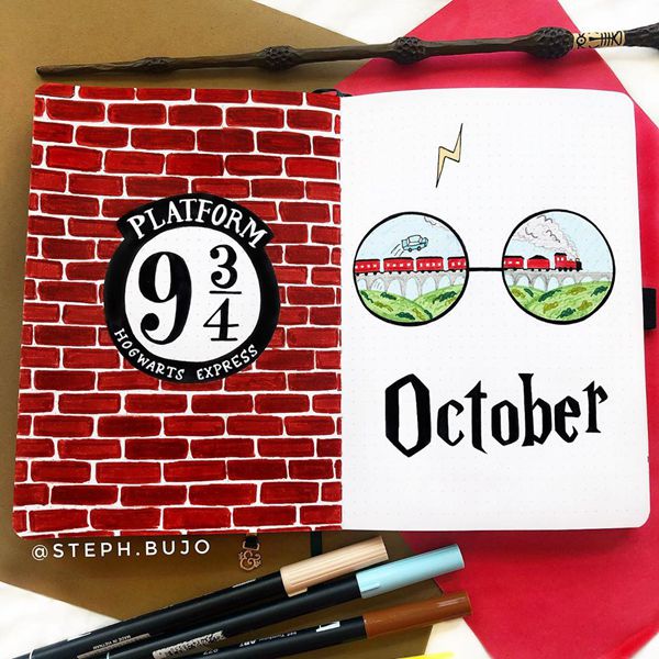 Harry Potter Themed - Bullet Journal Cover Pages Ideas for October
