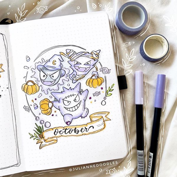 Pokemon Ghosts - Bullet Journal Cover Pages Ideas for October