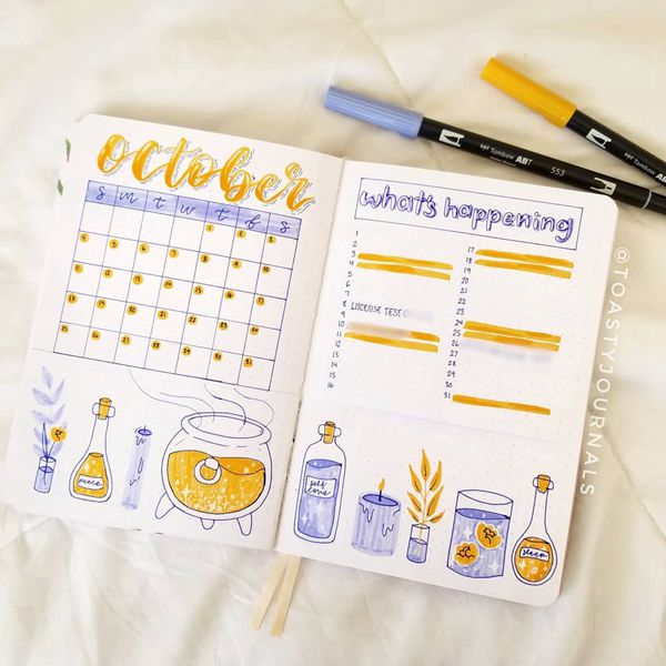 Potions of Choice Spread - Bullet Journal Monthly Calendar Spread Ideas for October