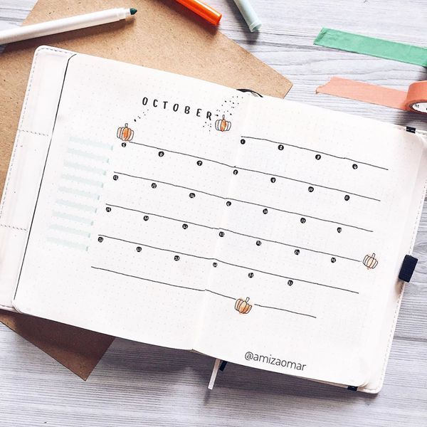 Simple Living - Bullet Journal Monthly Calendar Spread Ideas for October