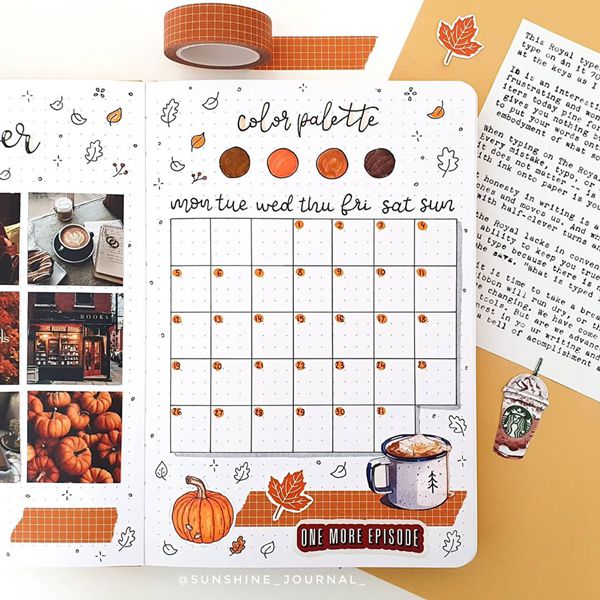 Yummy Recycling - Bullet Journal Monthly Calendar Spread Ideas for October