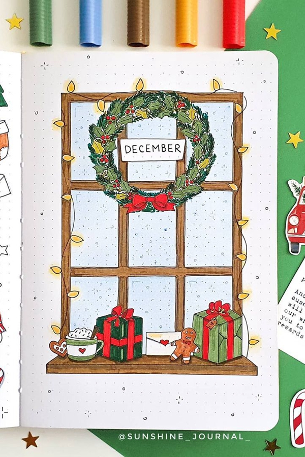 Darling Window Sill December - December Bullet Journal Ideas - Cover Page for December