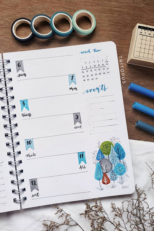 Event Sidebar to Save Space for To-Dos in Weekly Spreads - December Bullet Journal Ideas - Weekly Spread for December