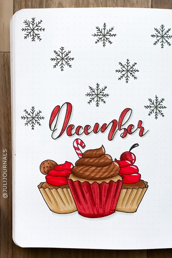 Have a Sweet December with Cupcake - December Bullet Journal Ideas - Cover Page for December