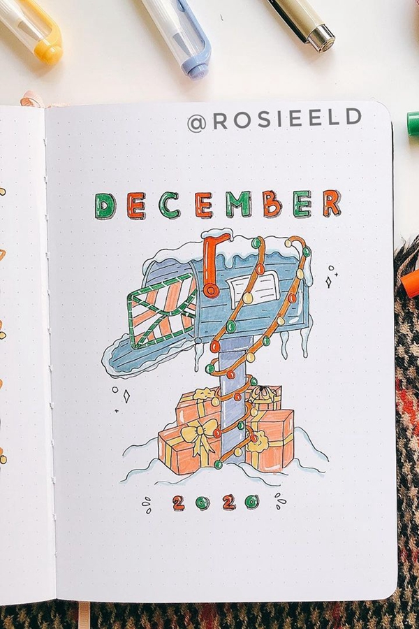 Mail Call! Mailbox - December Bullet Journal Ideas - Cover Page for December