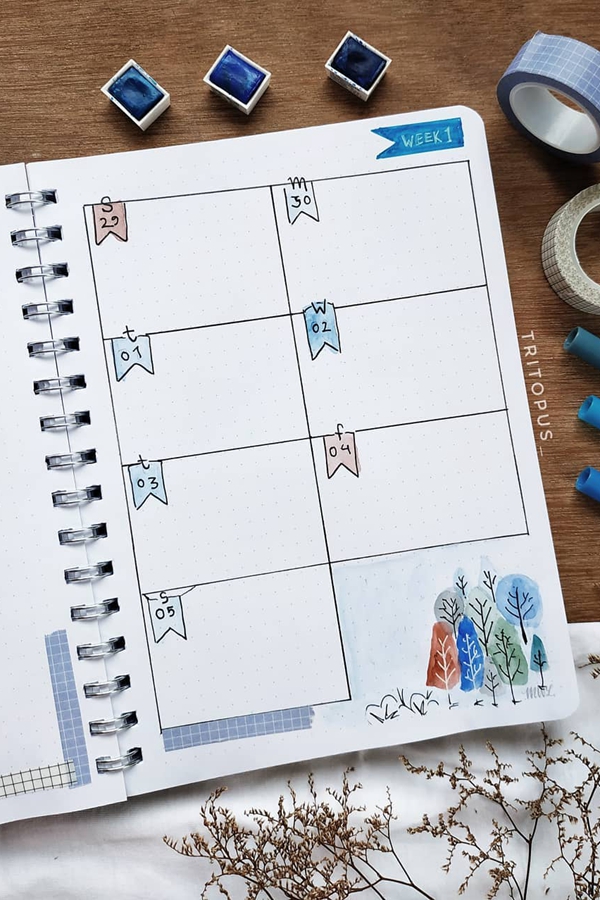 Simple Page Flag December Weekly Spread - December Bullet Journal Ideas - Weekly Spread for December